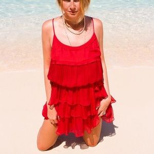 Elizabeth & James Silk Tiered Red Dress M